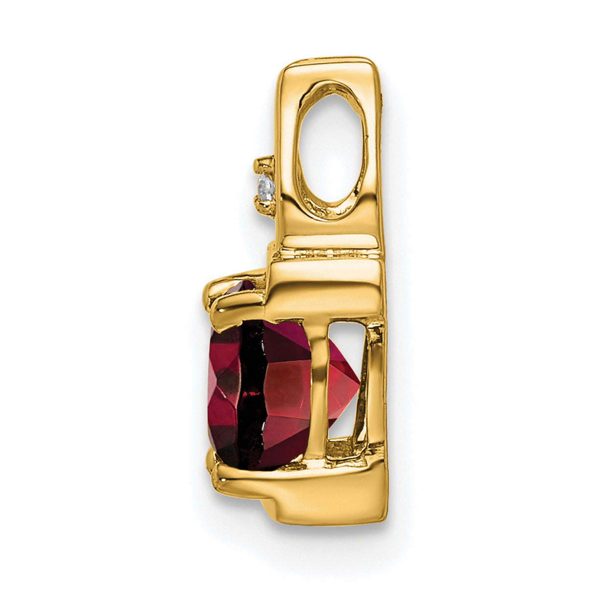 14k Yellow Gold Pendant with Cushion Cut Garnet and Diamond Accent, Flame Design