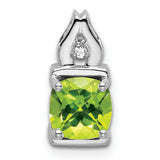 14k White Gold Pendant with Cushion Cut Peridot and Diamond Accent, August Birthstone Style
