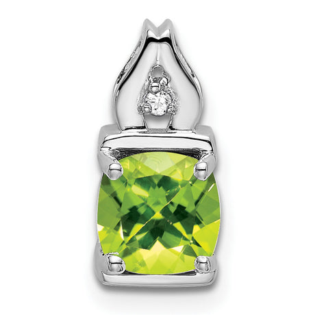 14k White Gold Pendant with Cushion Cut Peridot and Diamond Accent, August Birthstone Style
