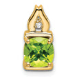 14k Yellow Gold Pendant with Peridot and Diamond Accent, Leaf or Flame Inspired Design