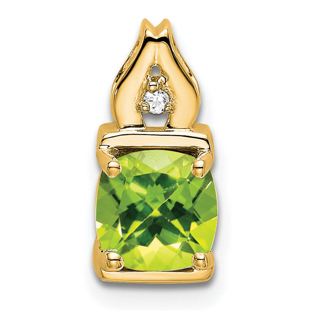 14k Yellow Gold Pendant with Peridot and Diamond Accent, Leaf or Flame Inspired Design