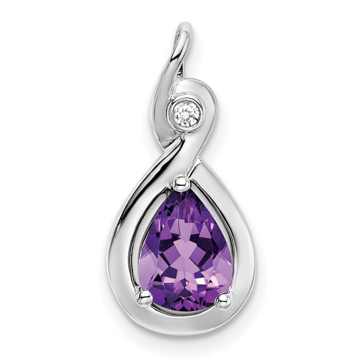 14k White Gold Teardrop Amethyst Pendant with Diamond Accent, Infinity Design
