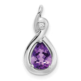 14k White Gold Teardrop Amethyst Pendant with Diamond Accent, Infinity Design