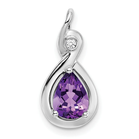 14k White Gold Teardrop Amethyst Pendant with Diamond Accent, Infinity Design