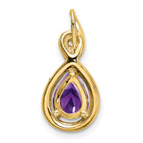 Pear Amethyst and Diamond Charm Pendant in Real 14k Yellow Gold