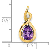 Pear Amethyst and Diamond Charm Pendant in Real 14k Yellow Gold