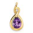 Pear Amethyst and Diamond Charm Pendant in Real 14k Yellow Gold