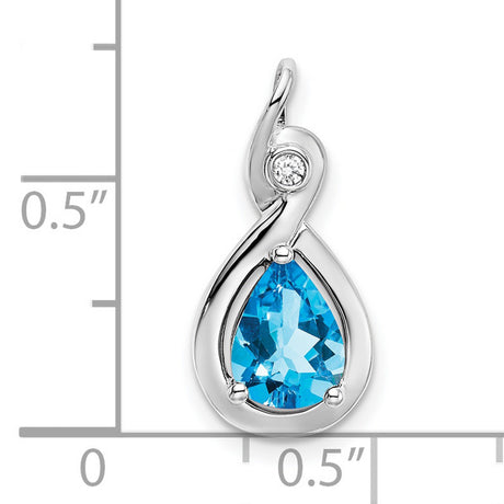 10k White Gold Pendant with Pear Shaped Swiss Blue Topaz and Diamond Accent in Twist Design