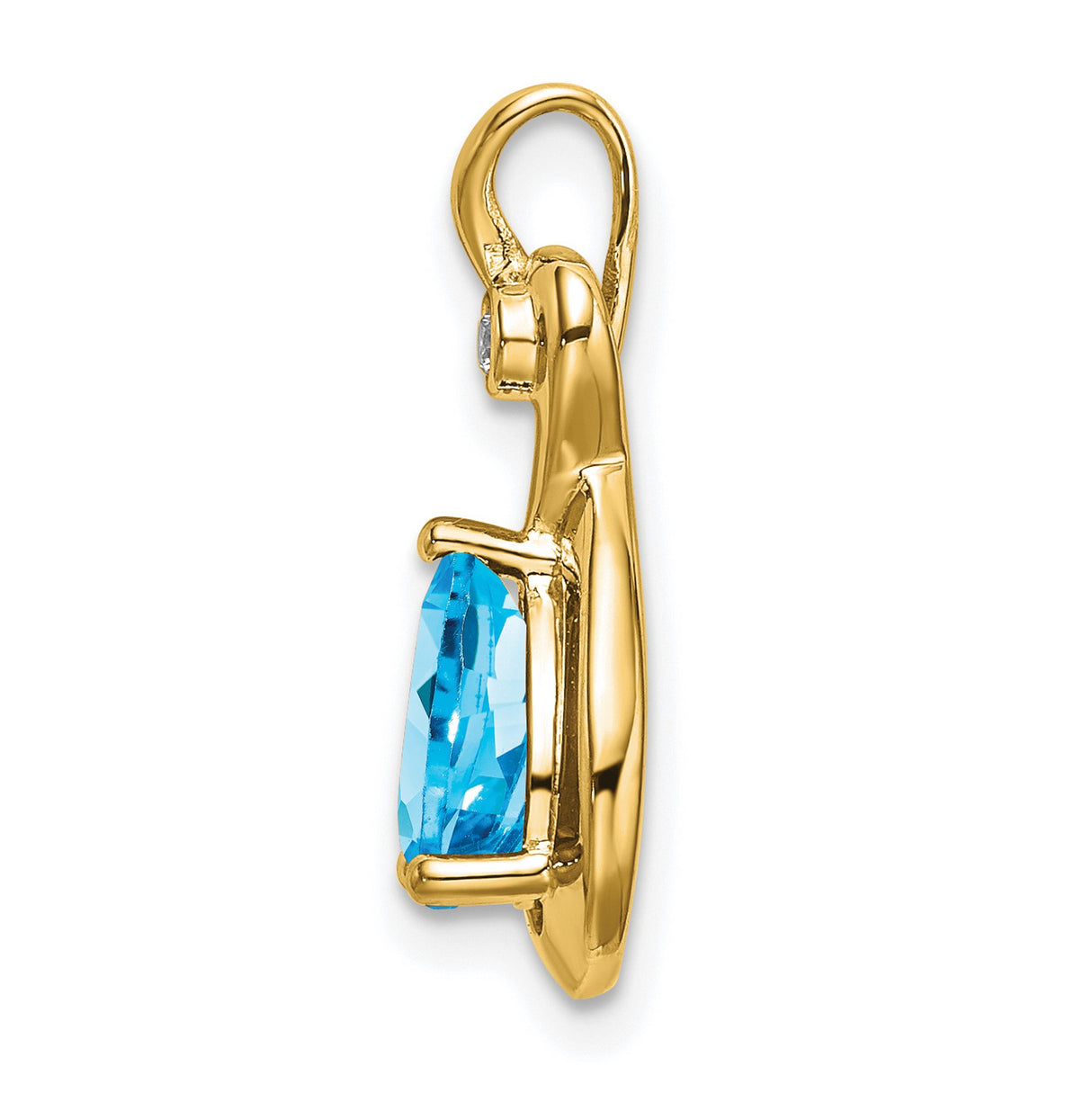 14k Yellow Gold Infinity Twist Pendant with Pear Shaped Swiss Blue Topaz and Diamond Accent
