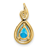 14k Yellow Gold Infinity Twist Pendant with Pear Shaped Swiss Blue Topaz and Diamond Accent