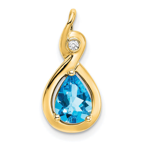 14k Yellow Gold Infinity Twist Pendant with Pear Shaped Swiss Blue Topaz and Diamond Accent