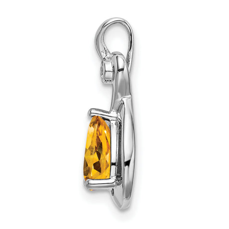 14k White Gold Infinity Pendant with Pear Shaped Citrine and Diamond Accent