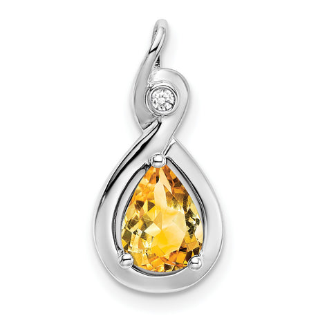 14k White Gold Infinity Pendant with Pear Shaped Citrine and Diamond Accent