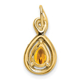 14k Yellow Gold Teardrop Pendant with Pear Citrine and Diamond Accent, Twisted Design