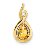 14k Yellow Gold Teardrop Pendant with Pear Citrine and Diamond Accent, Twisted Design