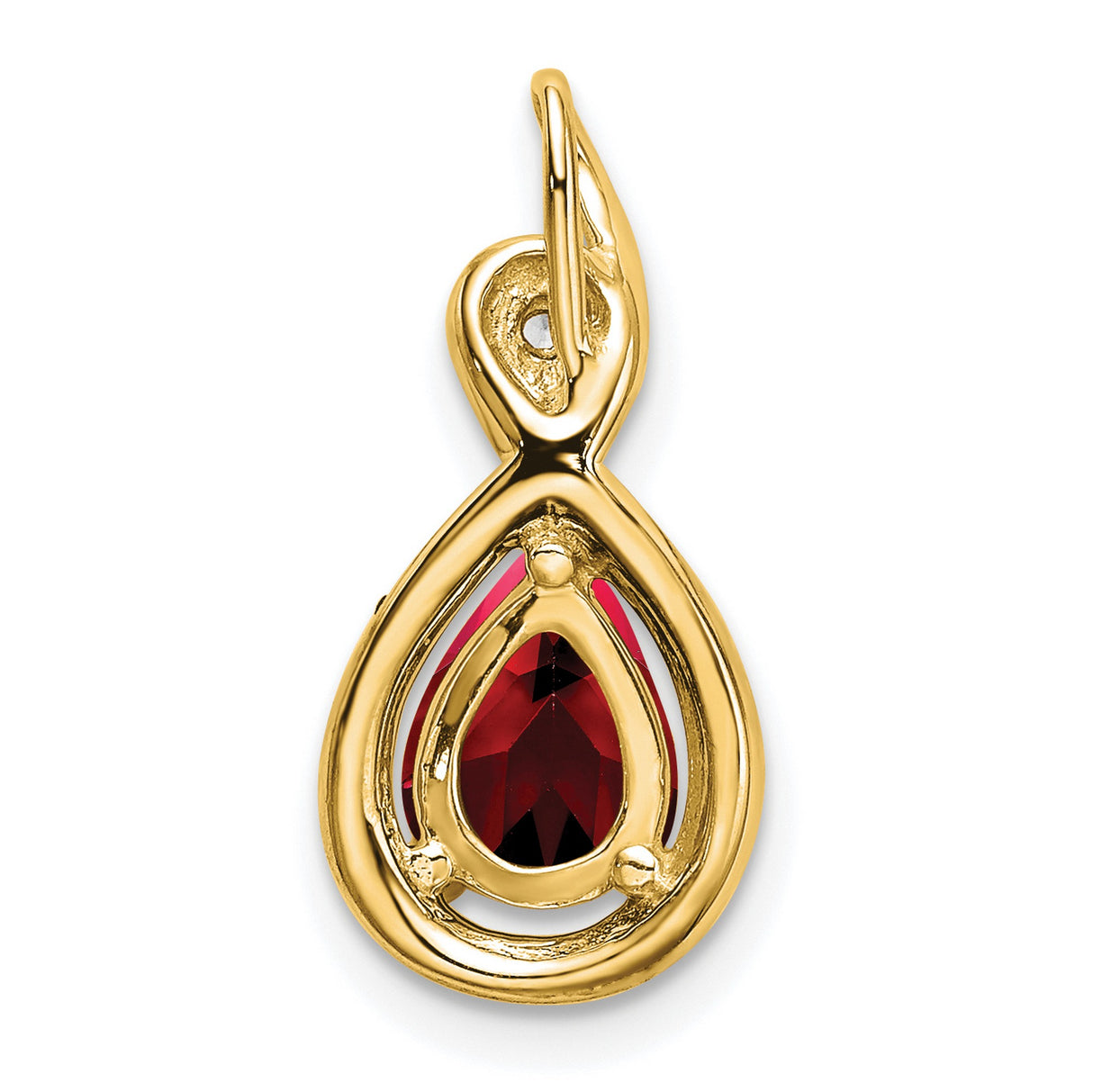 10k Yellow Gold Pendant with Garnet Teardrop and Diamond Accent in Twisted Loop Design