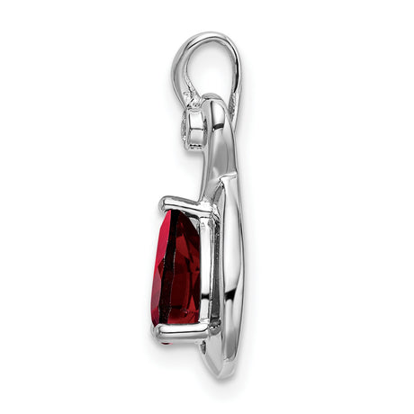 14k White Gold Infinity Pendant with Teardrop Garnet and Diamond Accent