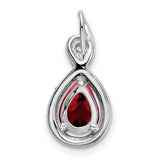 14k White Gold Infinity Pendant with Teardrop Garnet and Diamond Accent