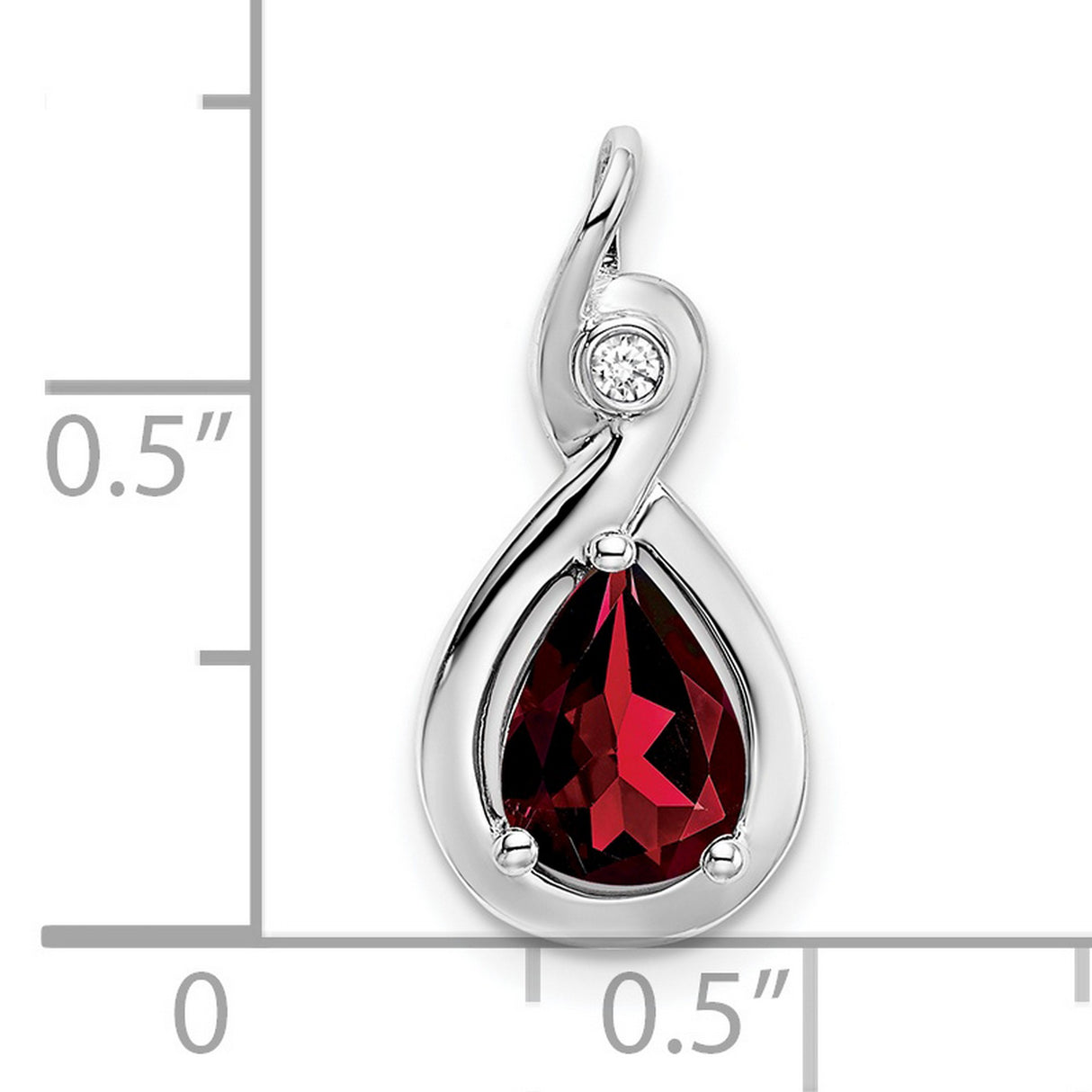 14k White Gold Infinity Pendant with Teardrop Garnet and Diamond Accent
