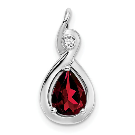 14k White Gold Infinity Pendant with Teardrop Garnet and Diamond Accent