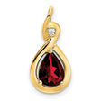 14k Yellow Gold Teardrop Pendant with Garnet and Diamond Accent, Swirl Design
