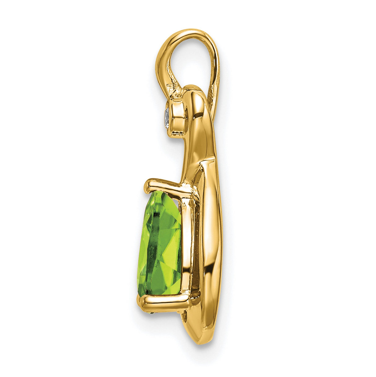 14k Yellow Gold Pendant with Teardrop Peridot and Diamond in Swirl Design