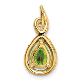 14k Yellow Gold Pendant with Teardrop Peridot and Diamond in Swirl Design