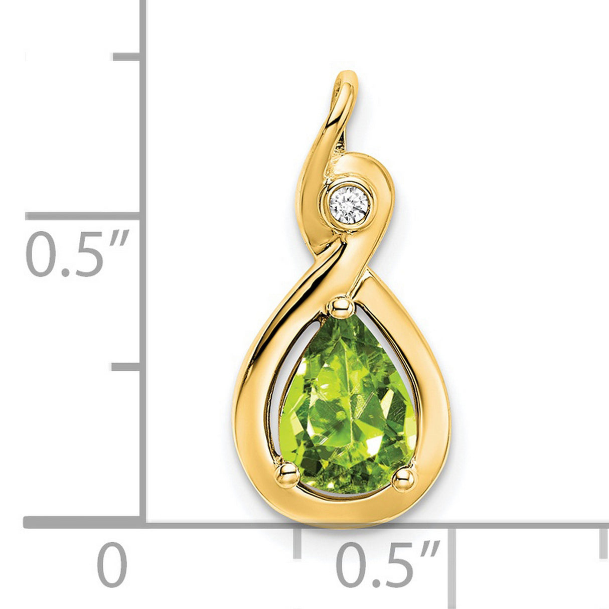 14k Yellow Gold Pendant with Teardrop Peridot and Diamond in Swirl Design