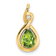 14k Yellow Gold Pendant with Teardrop Peridot and Diamond in Swirl Design