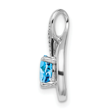 Blue Topaz and Diamond Charm Pendant in Real 14k White Gold
