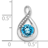 Blue Topaz and Diamond Charm Pendant in Real 14k White Gold