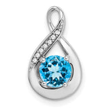 Blue Topaz and Diamond Charm Pendant in Real 14k White Gold