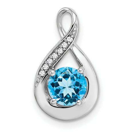 Blue Topaz and Diamond Charm Pendant in Real 14k White Gold
