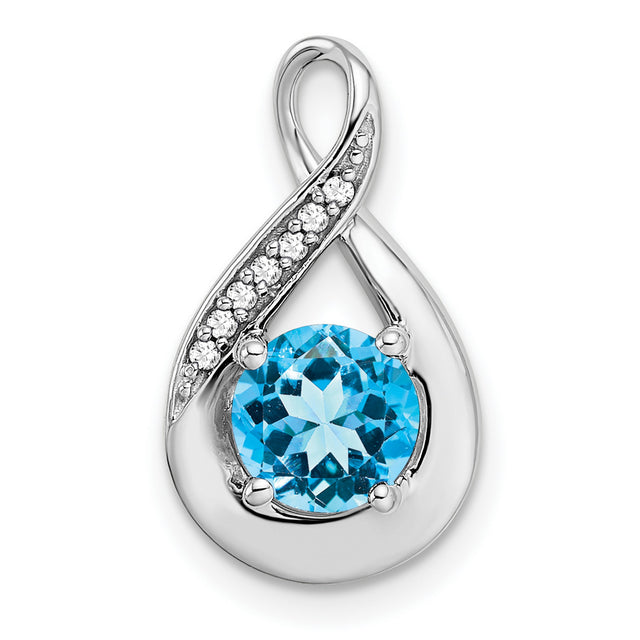 Blue Topaz and Diamond Charm Pendant in Real 14k White Gold