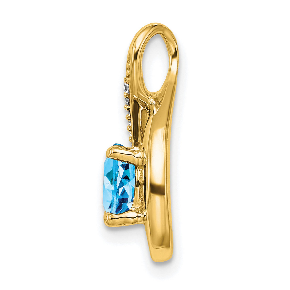 14k Yellow Gold Teardrop Infinity Pendant with Swiss Blue Topaz and Diamond Accents