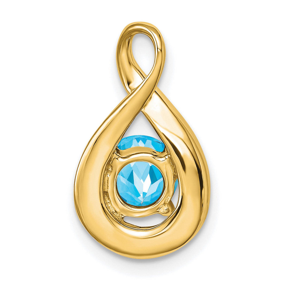 14k Yellow Gold Teardrop Infinity Pendant with Swiss Blue Topaz and Diamond Accents