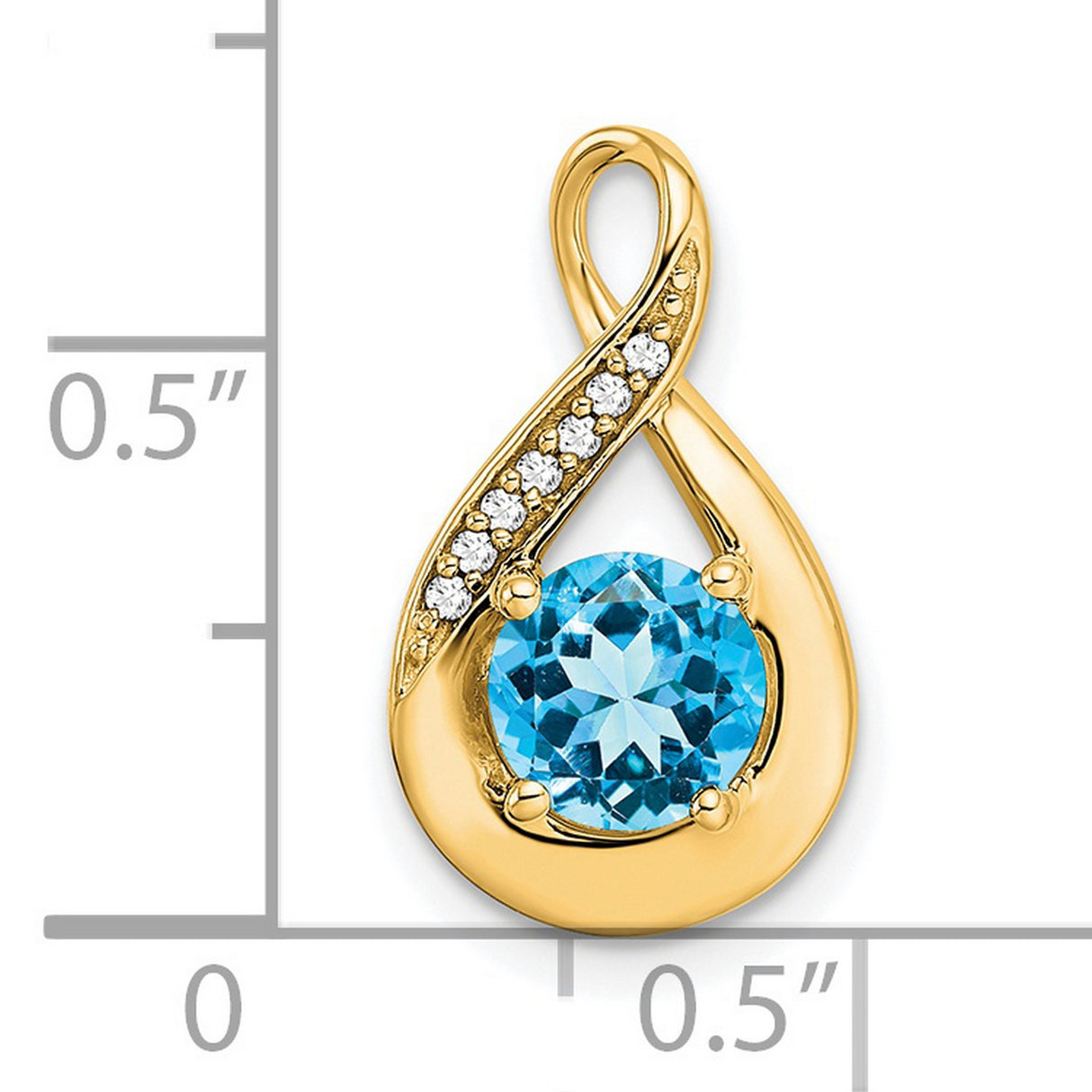 14k Yellow Gold Teardrop Infinity Pendant with Swiss Blue Topaz and Diamond Accents