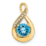 14k Yellow Gold Teardrop Infinity Pendant with Swiss Blue Topaz and Diamond Accents