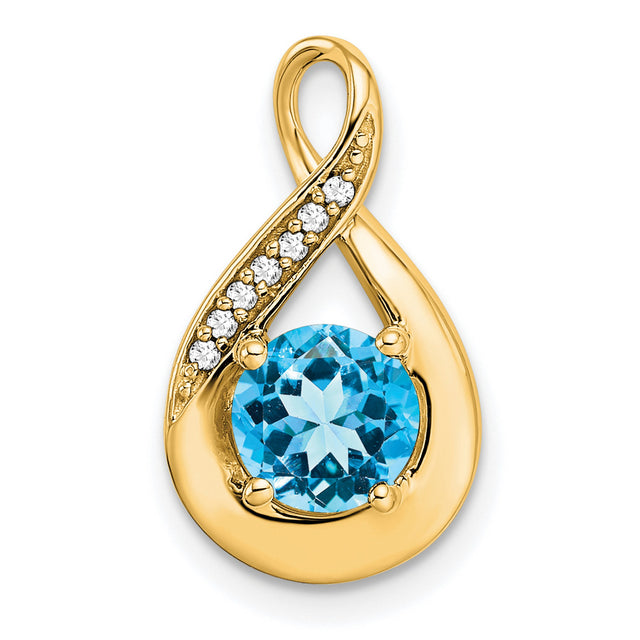 14k Yellow Gold Teardrop Infinity Pendant with Swiss Blue Topaz and Diamond Accents