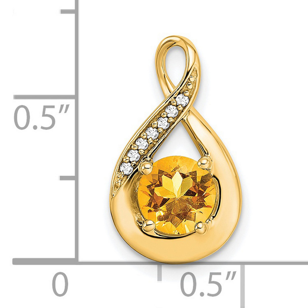 14k Yellow Gold Teardrop Pendant with Citrine and Diamond Accents, Infinity Loop Design