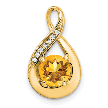14k Yellow Gold Teardrop Pendant with Citrine and Diamond Accents, Infinity Loop Design
