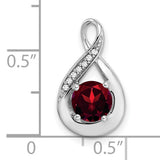 14k White Gold Teardrop Pendant with Red Garnet and Diamond, Infinity Design for Women
