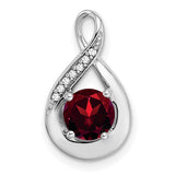 14k White Gold Teardrop Pendant with Red Garnet and Diamond, Infinity Design for Women