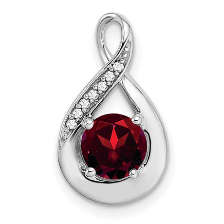 14k White Gold Teardrop Pendant with Red Garnet and Diamond, Infinity Design for Women