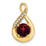 14k Yellow Gold Infinity Loop Pendant with Garnet and Diamond Accents, Pear Shaped Design