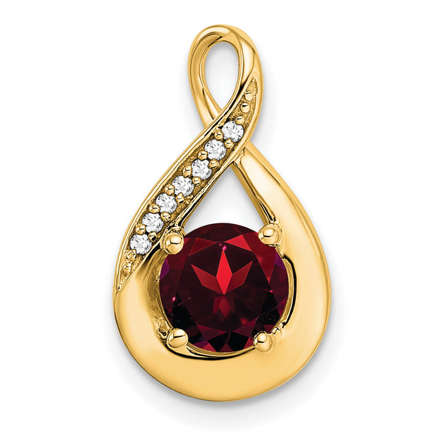 14k Yellow Gold Infinity Loop Pendant with Garnet and Diamond Accents, Pear Shaped Design