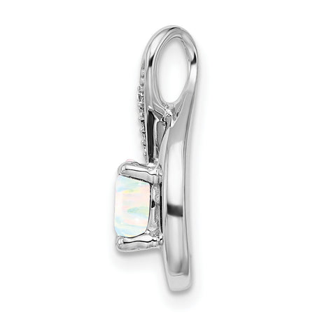 14k White Gold Teardrop Pendant with Round Lab Created Opal and Diamond Accents