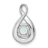 14k White Gold Teardrop Pendant with Round Lab Created Opal and Diamond Accents