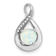 14k White Gold Teardrop Pendant with Round Lab Created Opal and Diamond Accents