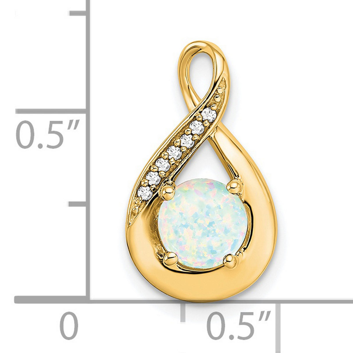 14k Yellow Gold Teardrop Pendant with Round Opal and Diamond Accents for Women